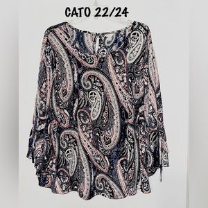 Cato Asymmetrical Blouse Pink and Blue Bell Sleeve